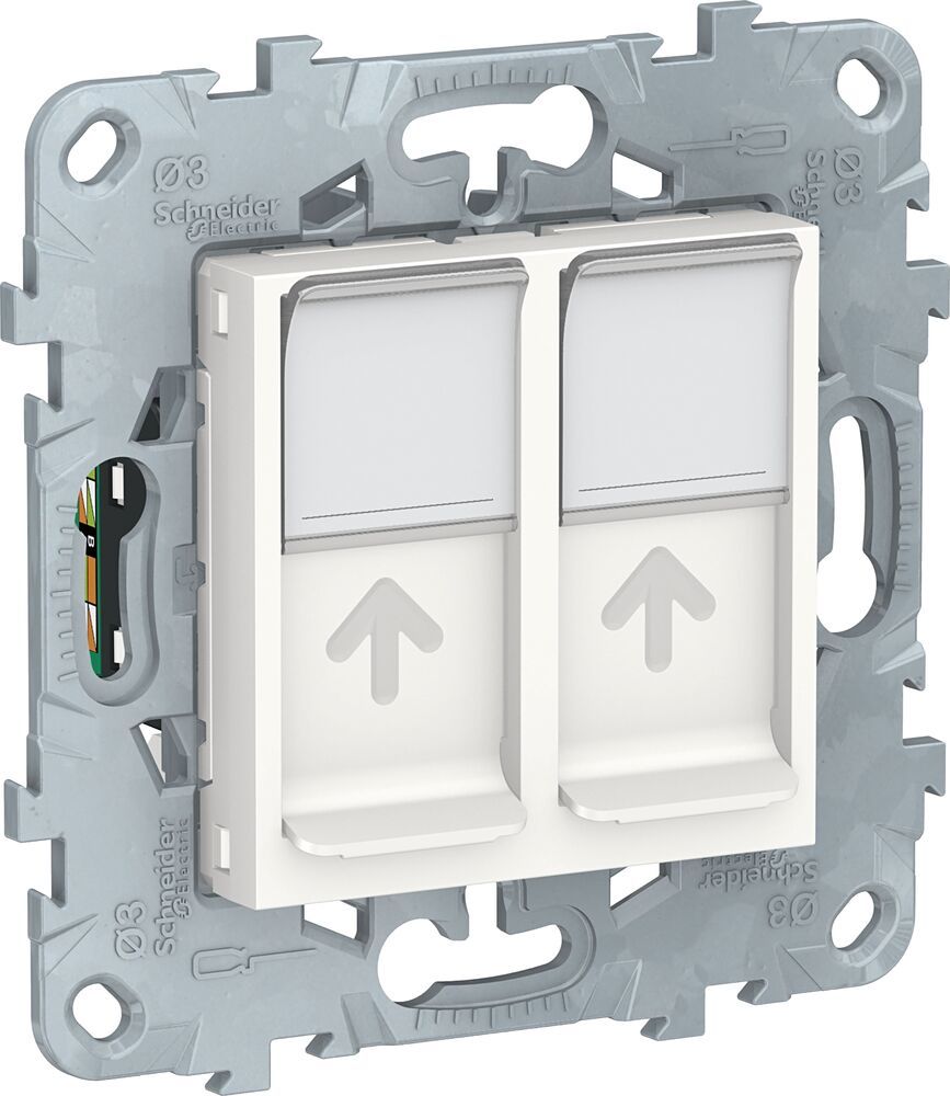 Розетка компьютерная Unica New (2xRJ45, cat.5e, UTP, под рамку, с/у, белая)  Schneider Electric NU542018 : Купить у официального дилера, цена, доставка  по всей России