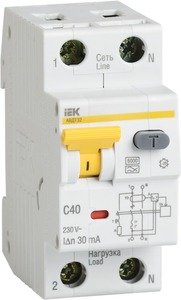 Фото IEK MAD22-5-006-C-30 Автоматический выключатель дифференциального тока однополюсный + нейтраль C6 А 30 мА (тип A, 6 кА)