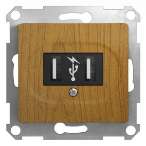 Фото Schneider Electric Glossa GSL000532 Розетка USB (2xUSB, под рамку, скрытая установка, дуб)