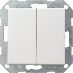 Фото Gira System55 012827 Переключатель двухклавишный кнопочный (10 А, под рамку, скрытая установка, белый матовый)