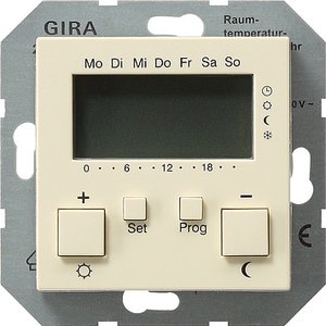 Фото Gira System55 237001 Терморегулятор электронный с таймером +0…+50°С (8 А, под рамку, скрытая установка, кремовый глянцевый)