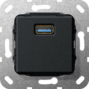 Фото Gira System55 568210 Розетка USB (USB, под рамку, скрытая установка, черная матовая)