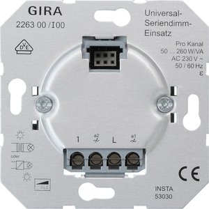 Фото Gira 226300 Диммер универсальный двухклавишный (50-260 Вт, механизм, скрытая установка)