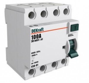 Фото DEKraft УЗО-03 14097DEK Выключатель дифференциального тока четырехполюсный 100А 300мА (тип AC)