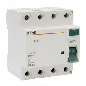 Фото DEKraft УЗО-03 14086DEK Выключатель дифференциального тока четырехполюсный 32А 100мА (тип AC)