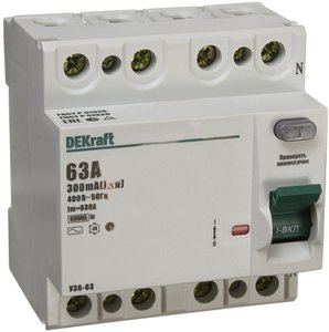 Фото DEKraft УЗО-03 14095DEK Выключатель дифференциального тока четырехполюсный 63А 300мА (тип AC)