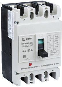 Фото EKF mccb99-250-125mi Автоматический выключатель ВА-99МL 250/125А 3P 20кА Basic