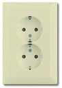 ABB Basic55 2014-0-1463 Розетка двойная с заземляющим контактом (16 А, моноблок, скрытая установка, слоновая кость)