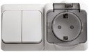 Schneider Electric Этюд BPA16-242B Блок комбинированный горизонтальный (2 кл.+1 роз., 10+16 А, IP44, в сборе, открытая установка, з/к, шторки, крышка, белый)