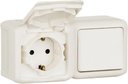 Legrand Quteo 782318 Блок комбинированный (1 кл.+1 роз., 10+16 А, в сборе, открытая установка, з/к, шторки, крышка, белый)