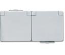 Jung WG600 622WW Розетка двойная с заземляющим контактом и крышкой (16 А, горизонтальная, в сборе, открытая установка, серая)