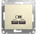 Schneider Electric Glossa GSL000233 Розетка USB (2xUSB, под рамку, скрытая установка, бежевая)