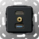 Gira System55 568010 Розетка комбинированная (HDMI+USB+mini-Jack 3.5, под рамку, скрытая установка, черная матовая)