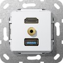 Gira System55 568003 Розетка комбинированная (HDMI+USB+mini-Jack 3.5, под рамку, скрытая установка, белая глянцевая)